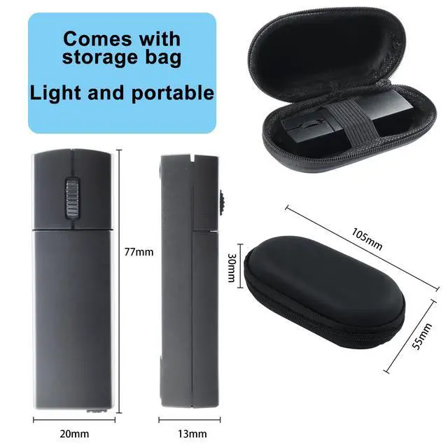 Alt view image 7 of 7 - Wireless Bluetooth Mouse, Mini 3-Mode (BT4.0/5.0+2.4G) Noiseless Rechargeable Travel Mice with Mouse Case, 3 Buttons 1200 DPI Ultra Lightweight Portable Wireless Mice for Desktop Laptops PCBlack