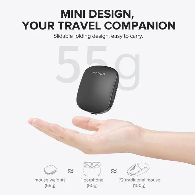 Alt view image 2 of 7 - Wireless Bluetooth Pocket Mouse, 2-in-1 Sliding Mouse (MF20-Black)