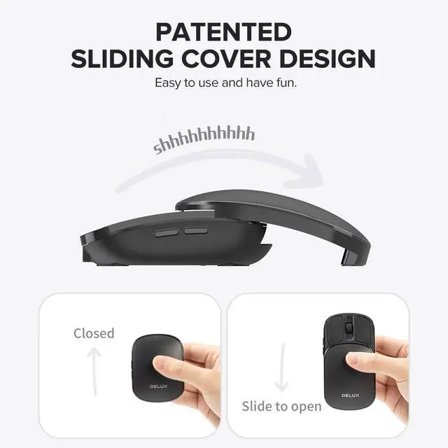 Alt view image 3 of 7 - Wireless Bluetooth Pocket Mouse, 2-in-1 Sliding Mouse (MF20-Black)
