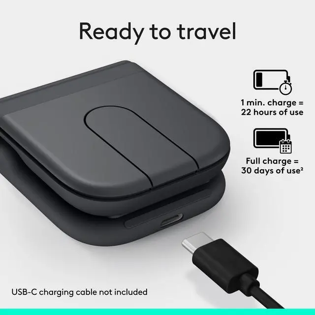 Alt view image 5 of 7 - Mobi Fold Foldable Wireless Mouse with Touch Scroll - Graphite