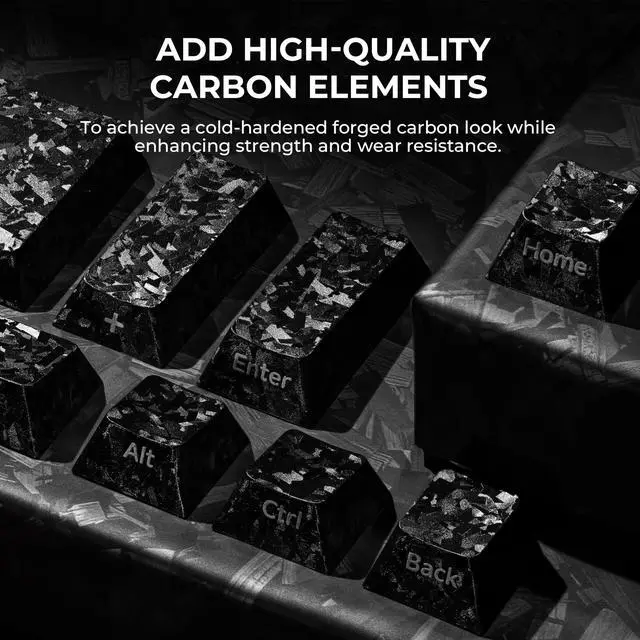 Alt view image 4 of 7 - XVX Black Keycaps, Forged Carbon-Look Cherry Profile Keycap Set, 119-Key Keyboard Keycaps Compatibility with ANSI Layout MX Switches Mechanical Keyboard