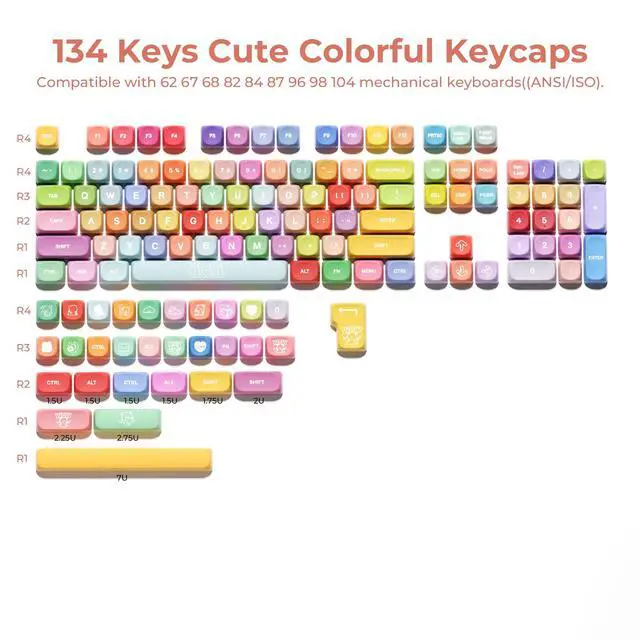 Alt view image 2 of 7 - XVX Cute PBT Keycaps, Rainbow Gummy Bear Keycap Set MOA Profile, Dye-Sublimation Keyboard Keycaps Suitable for 60% 65% 75% 80% 96% 100% Layout Mechanical Keyboard with MX Switches