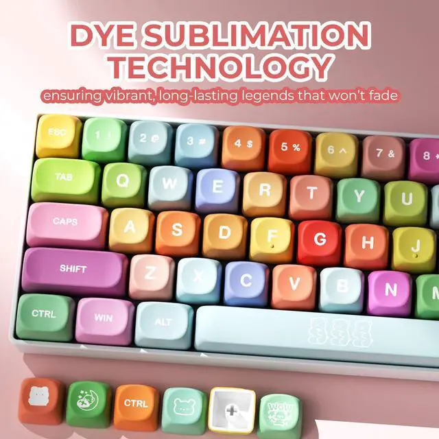 Alt view image 4 of 7 - XVX Cute PBT Keycaps, Rainbow Gummy Bear Keycap Set MOA Profile, Dye-Sublimation Keyboard Keycaps Suitable for 60% 65% 75% 80% 96% 100% Layout Mechanical Keyboard with MX Switches