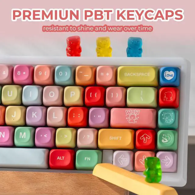 Alt view image 3 of 7 - XVX Cute PBT Keycaps, Rainbow Gummy Bear Keycap Set MOA Profile, Dye-Sublimation Keyboard Keycaps Suitable for 60% 65% 75% 80% 96% 100% Layout Mechanical Keyboard with MX Switches