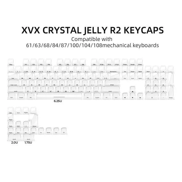 Alt view image 5 of 7 - XVX Lusterfly Jelly R2 MDA Profile Keycap Set, 122 Keys Double Shot PC+ABS Keycaps for MX Switches & ANSI Layout Mechanical Keyboards-White