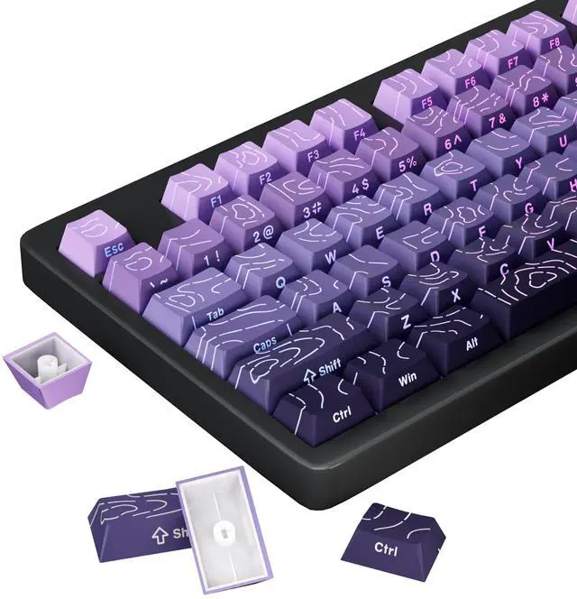 Main image of Shine Through PBT Keycaps - Purple Gradient Topographic Backlit Keycaps Set 133 Keys 60 65 75 100 Percent Cherry Profile,Side Printed Double Shot RGB Key Caps for MX Switches Gaming Keyboard