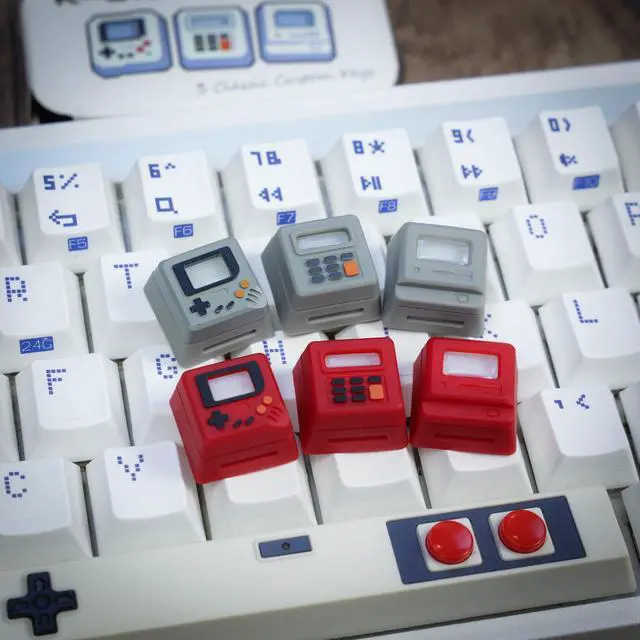 Alt view image 4 of 6 - Artisan 3-in-1 Swappable Face Keycap Set for Mechanical Keyboard, 3 Independent Keycaps with Interchangeable Face Inserts, 1U Size, MX Switch Compatible for Gaming and Typing (Red)