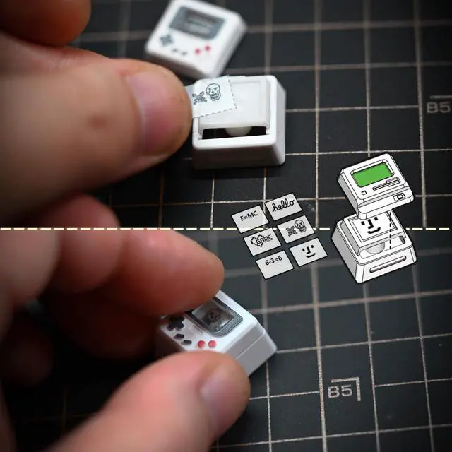 Alt view image 5 of 6 - Artisan 3-in-1 Swappable Face Keycap Set for Mechanical Keyboard, 3 Independent Keycaps with Interchangeable Face Inserts, 1U Size, MX Switch Compatible for Gaming and Typing (Red)