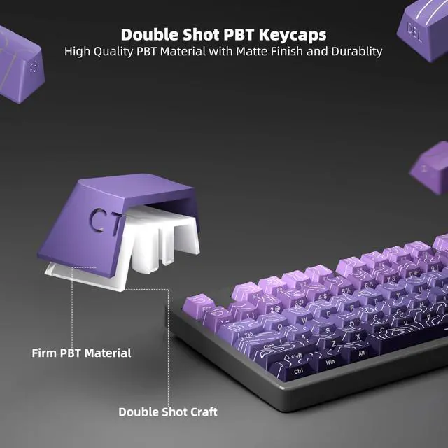Alt view image 3 of 7 - Shine Through PBT Keycaps - Purple Gradient Topographic Backlit Keycaps Set 133 Keys 60 65 75 100 Percent Cherry Profile,Side Printed Double Shot RGB Key Caps for MX Switches Gaming Keyboard