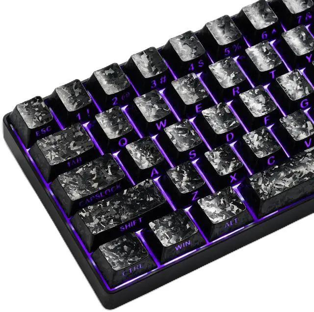 Main image of XVX Black Shine Through Keycaps, Forged Carbon-Look Cherry Profile Keycap Set, 140-Key Side Printed Keycaps Fit for ANSI Layout MX Switches Mechanical Keyboard