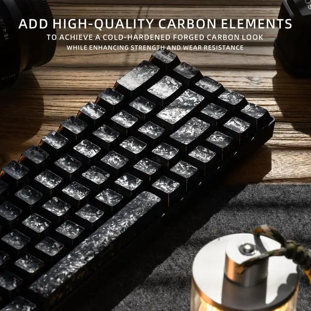 Alt view image 2 of 7 - XVX Black Shine Through Keycaps, Forged Carbon-Look Cherry Profile Keycap Set, 140-Key Side Printed Keycaps Fit for ANSI Layout MX Switches Mechanical Keyboard
