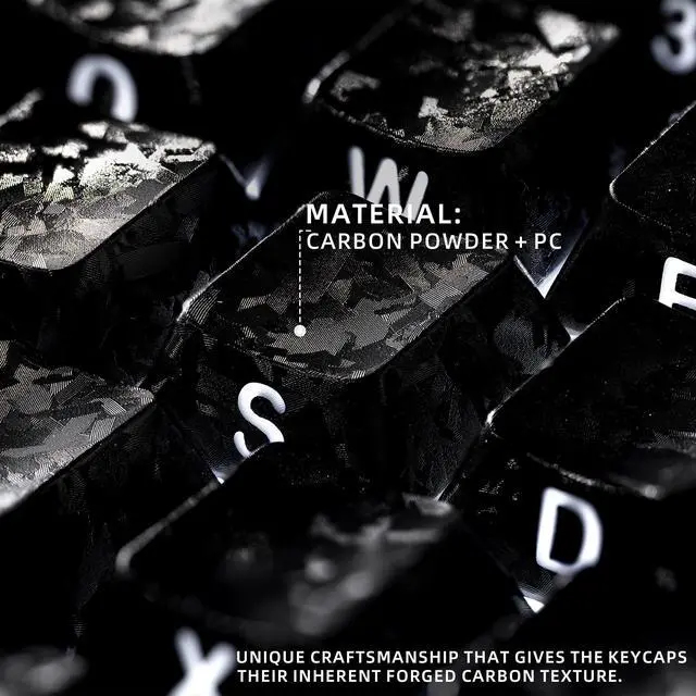 Alt view image 5 of 7 - XVX Black Shine Through Keycaps, Forged Carbon-Look Cherry Profile Keycap Set, 140-Key Side Printed Keycaps Fit for ANSI Layout MX Switches Mechanical Keyboard