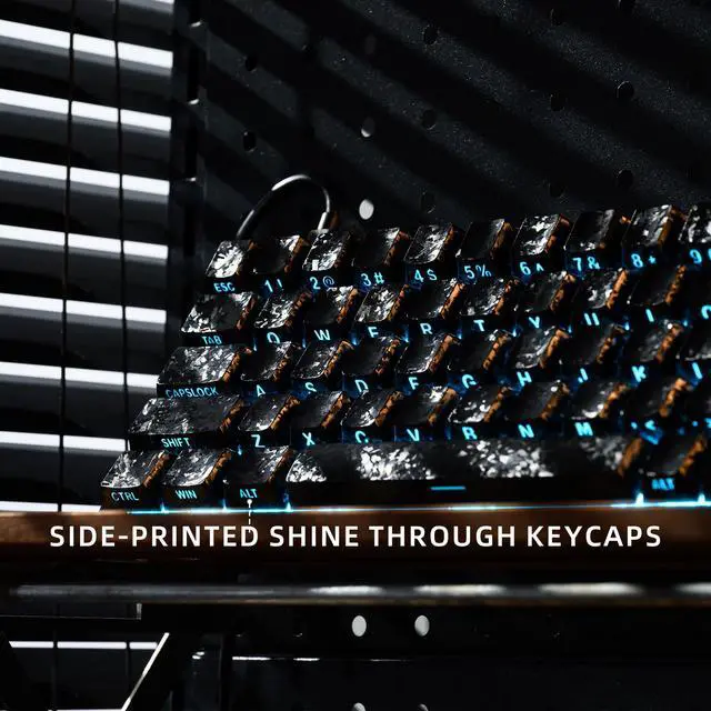 Alt view image 3 of 7 - XVX Black Shine Through Keycaps, Forged Carbon-Look Cherry Profile Keycap Set, 140-Key Side Printed Keycaps Fit for ANSI Layout MX Switches Mechanical Keyboard