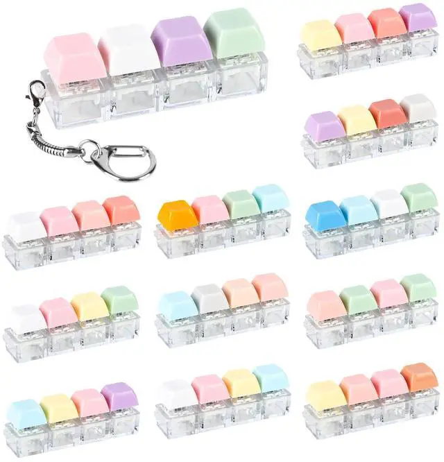 Main image of 12 Pcs Keyboard Fidget Keychain Keycap Stress Relief Fidget Keyboard Clicker for Office Gifts Adults ( 4 keys )