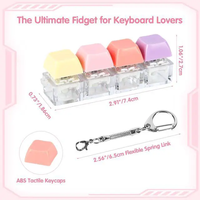 Alt view image 2 of 7 - 12 Pcs Keyboard Fidget Keychain Keycap Stress Relief Fidget Keyboard Clicker for Office Gifts Adults ( 4 keys )