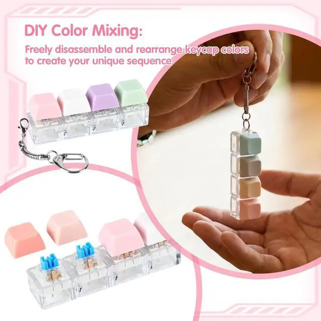 Alt view image 3 of 7 - 12 Pcs Keyboard Fidget Keychain Keycap Stress Relief Fidget Keyboard Clicker for Office Gifts Adults ( 4 keys )