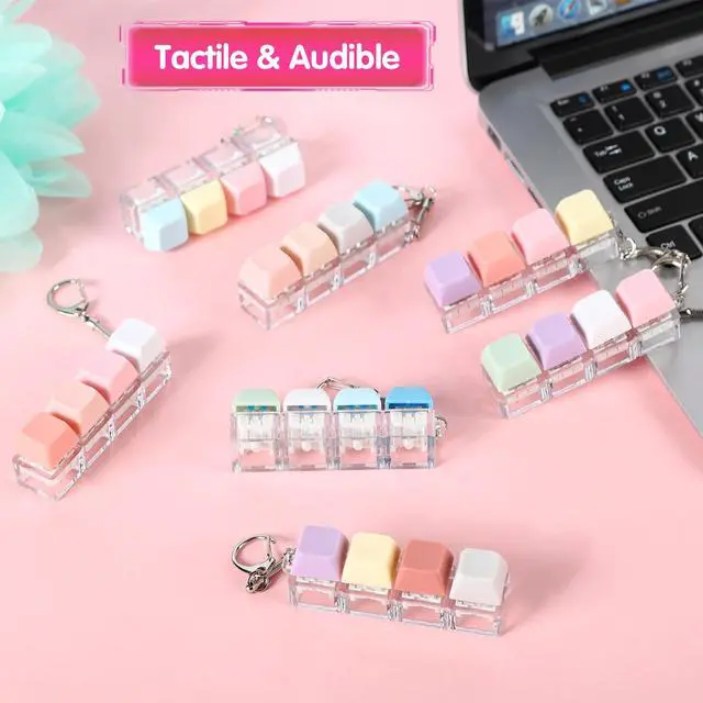Alt view image 5 of 7 - 12 Pcs Keyboard Fidget Keychain Keycap Stress Relief Fidget Keyboard Clicker for Office Gifts Adults ( 4 keys )