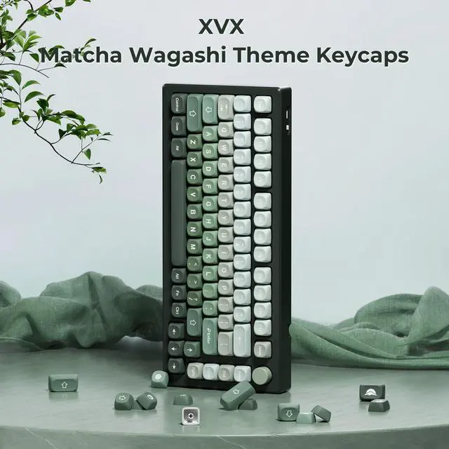 Alt view image 2 of 6 - XVX Matcha Wagashi PBT Keycaps-MOA Keycap, Custom Keyboard Keycaps 60 65 75 100 Percent, 5 Side Dye Sublimation Keycap, 132 Keys Key caps Set for Cherry Gateron MX Switches Keyboards, Gradient Green