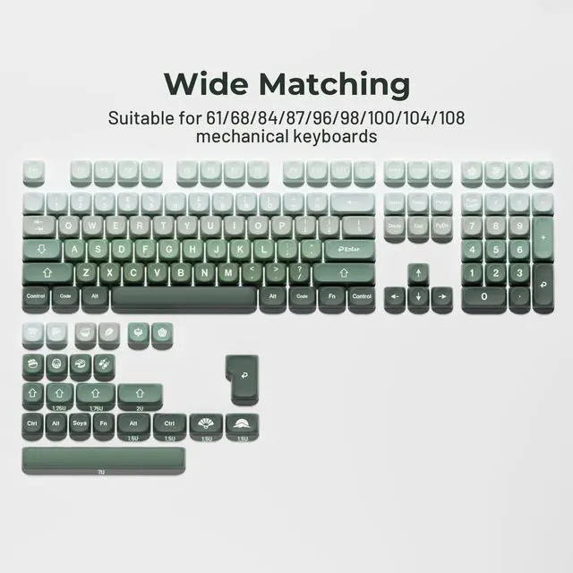 Alt view image 3 of 6 - XVX Matcha Wagashi PBT Keycaps-MOA Keycap, Custom Keyboard Keycaps 60 65 75 100 Percent, 5 Side Dye Sublimation Keycap, 132 Keys Key caps Set for Cherry Gateron MX Switches Keyboards, Gradient Green