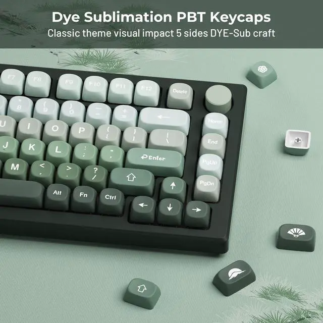 Alt view image 4 of 6 - XVX Matcha Wagashi PBT Keycaps-MOA Keycap, Custom Keyboard Keycaps 60 65 75 100 Percent, 5 Side Dye Sublimation Keycap, 132 Keys Key caps Set for Cherry Gateron MX Switches Keyboards, Gradient Green