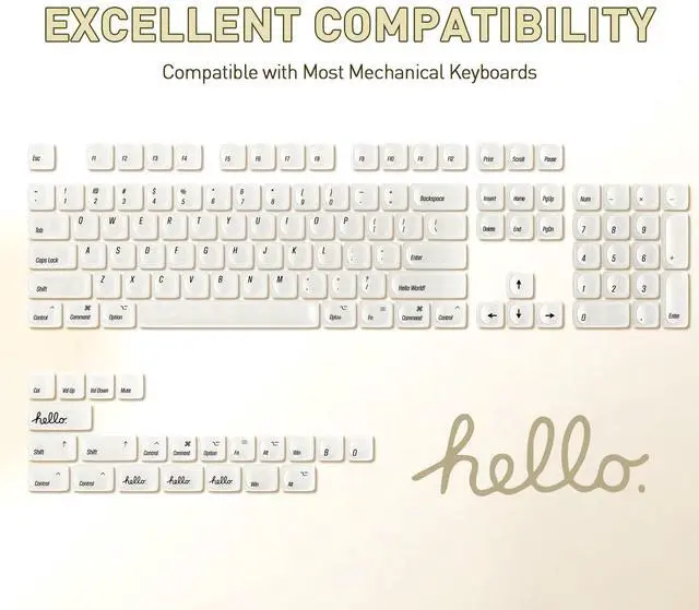 Alt view image 2 of 7 - 126 Keys MOA Ceramic-Style PC Dye-Sub Keycaps (White, MOA)