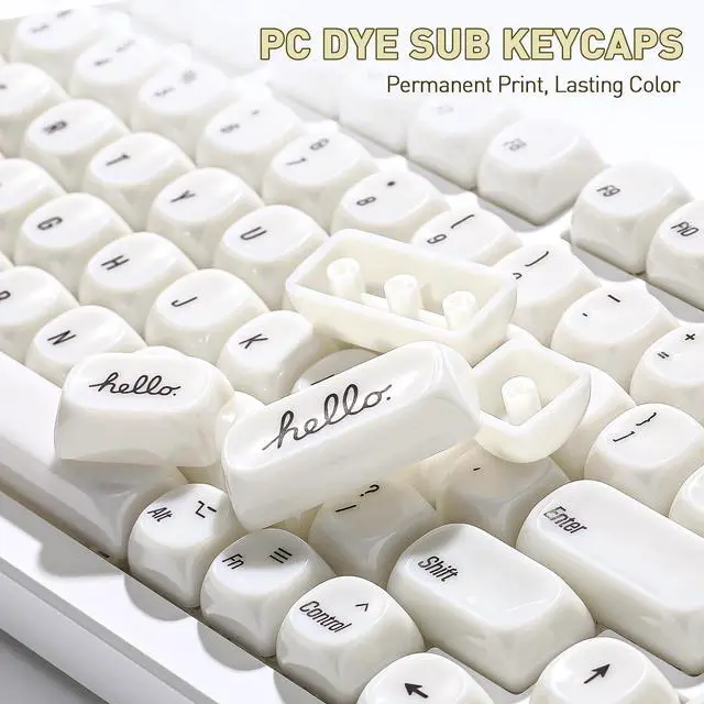 Alt view image 5 of 7 - 126 Keys MOA Ceramic-Style PC Dye-Sub Keycaps (White, MOA)