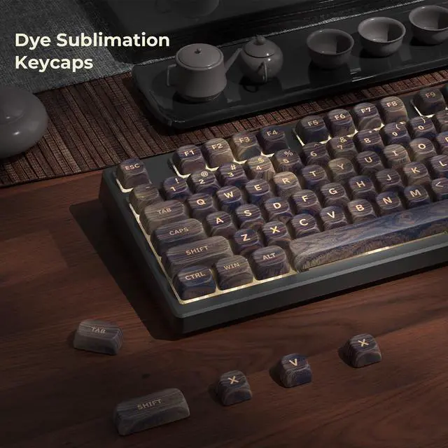 Alt view image 6 of 6 - MOA Profile Wood Grain Keycaps,XVX PBT Keycaps 130pcs Retro Keycap Set for Mechanical Keyboard 61/64/75/84/87/104/108 Layout with Key Puller, Walnut Textures