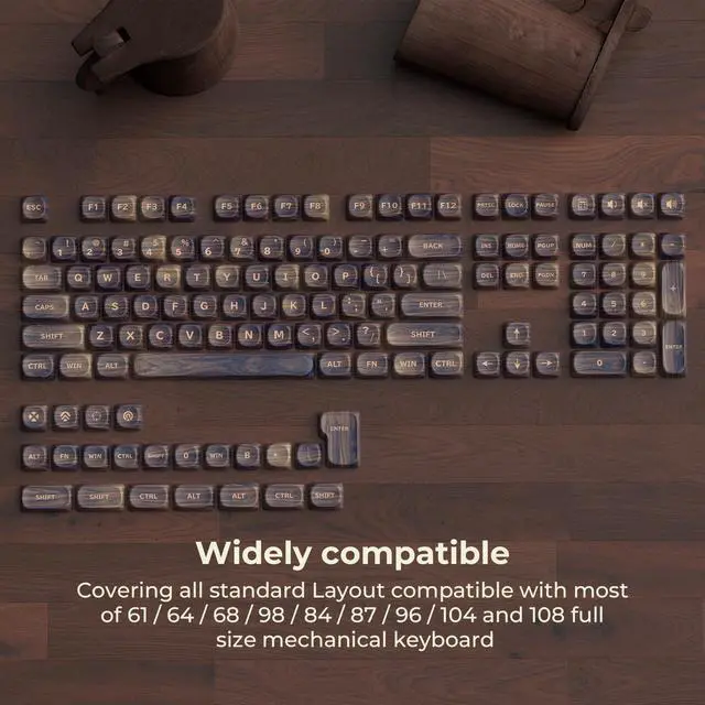 Alt view image 3 of 6 - MOA Profile Wood Grain Keycaps,XVX PBT Keycaps 130pcs Retro Keycap Set for Mechanical Keyboard 61/64/75/84/87/104/108 Layout with Key Puller, Walnut Textures