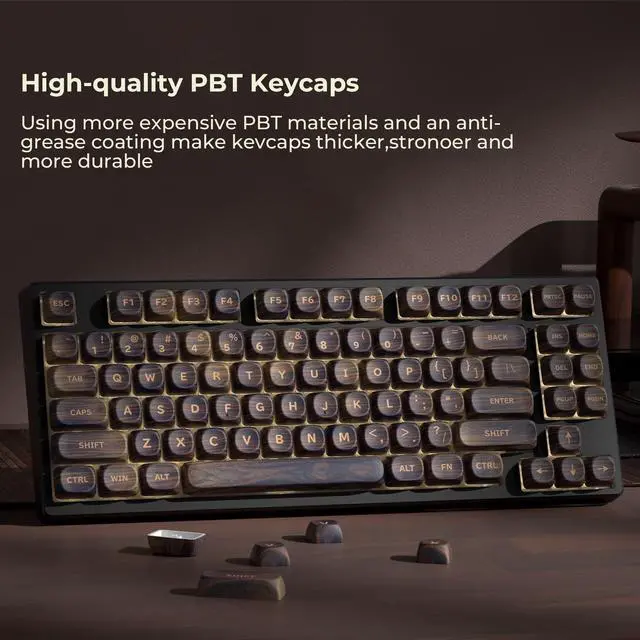 Alt view image 5 of 6 - MOA Profile Wood Grain Keycaps,XVX PBT Keycaps 130pcs Retro Keycap Set for Mechanical Keyboard 61/64/75/84/87/104/108 Layout with Key Puller, Walnut Textures