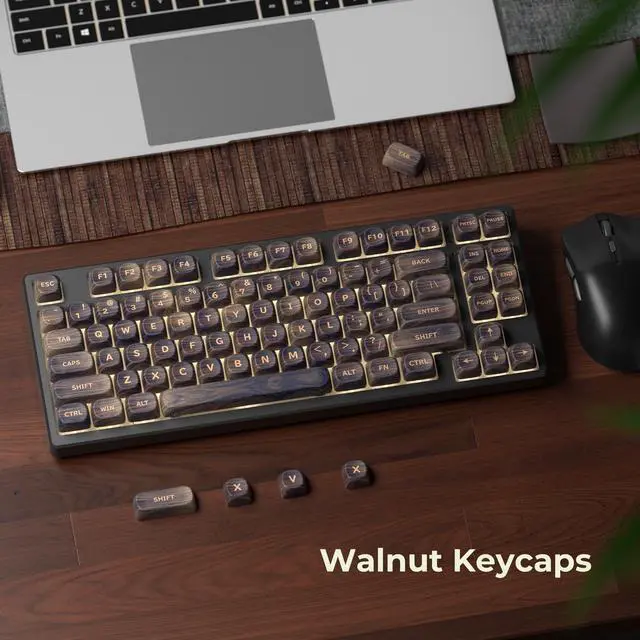 Alt view image 4 of 6 - MOA Profile Wood Grain Keycaps,XVX PBT Keycaps 130pcs Retro Keycap Set for Mechanical Keyboard 61/64/75/84/87/104/108 Layout with Key Puller, Walnut Textures