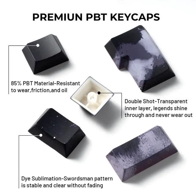 Alt view image 3 of 7 - XVX Swordsman Double Shot PBT Keycaps, Side Printed Shine Through Keycap Set, Cherry Profile Dye Sublimation Keyboard Keycaps Suitable for Cherry Gateron MX Switches Mechanical Keyboard
