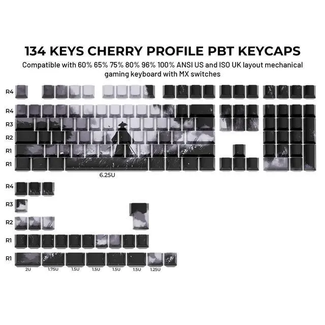 Alt view image 5 of 7 - XVX Swordsman Double Shot PBT Keycaps, Side Printed Shine Through Keycap Set, Cherry Profile Dye Sublimation Keyboard Keycaps Suitable for Cherry Gateron MX Switches Mechanical Keyboard