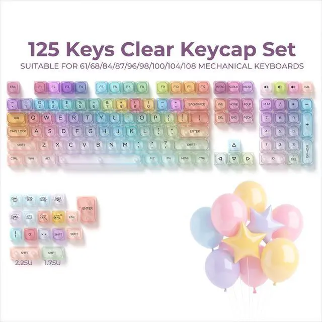 Alt view image 2 of 7 - XVX Macaron Balloon Pastel Gradient Transparent Keycaps, MOA Profile 125 Keys PC Shine-Through Keycaps for MX Mechanical Keyboards