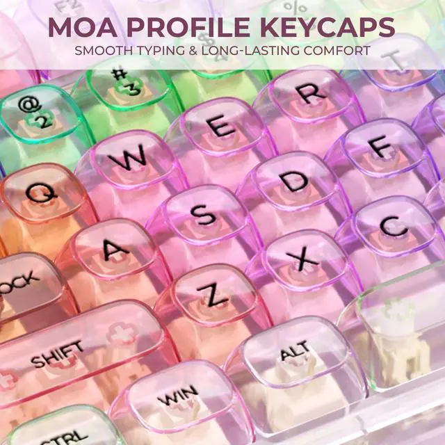 Alt view image 4 of 7 - XVX Macaron Balloon Pastel Gradient Transparent Keycaps, MOA Profile 125 Keys PC Shine-Through Keycaps for MX Mechanical Keyboards