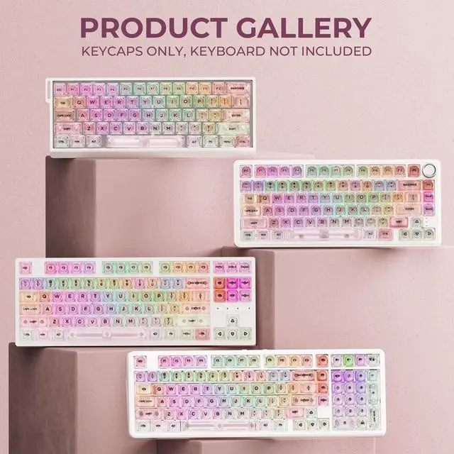 Alt view image 5 of 7 - XVX Macaron Balloon Pastel Gradient Transparent Keycaps, MOA Profile 125 Keys PC Shine-Through Keycaps for MX Mechanical Keyboards