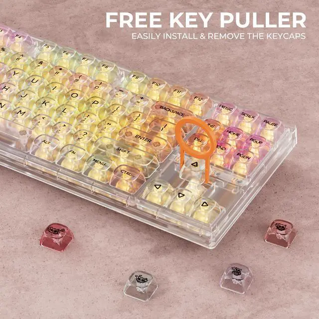 Alt view image 7 of 7 - XVX Macaron Balloon Pastel Gradient Transparent Keycaps, MOA Profile 125 Keys PC Shine-Through Keycaps for MX Mechanical Keyboards