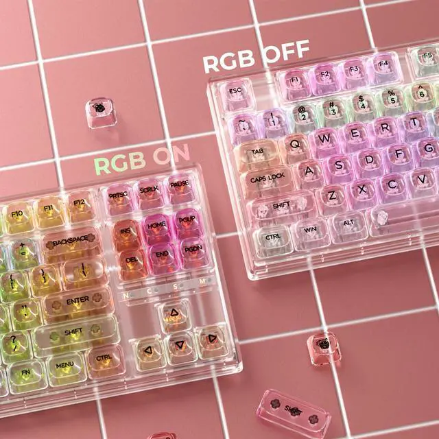 Alt view image 6 of 7 - XVX Macaron Balloon Pastel Gradient Transparent Keycaps, MOA Profile 125 Keys PC Shine-Through Keycaps for MX Mechanical Keyboards