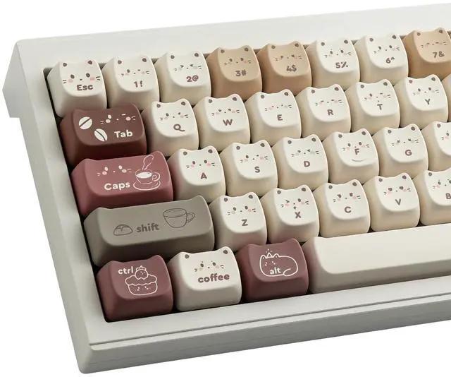 Main image of PBT Keycaps 142 Keys Cute Keycaps Coffee Cat Keycap