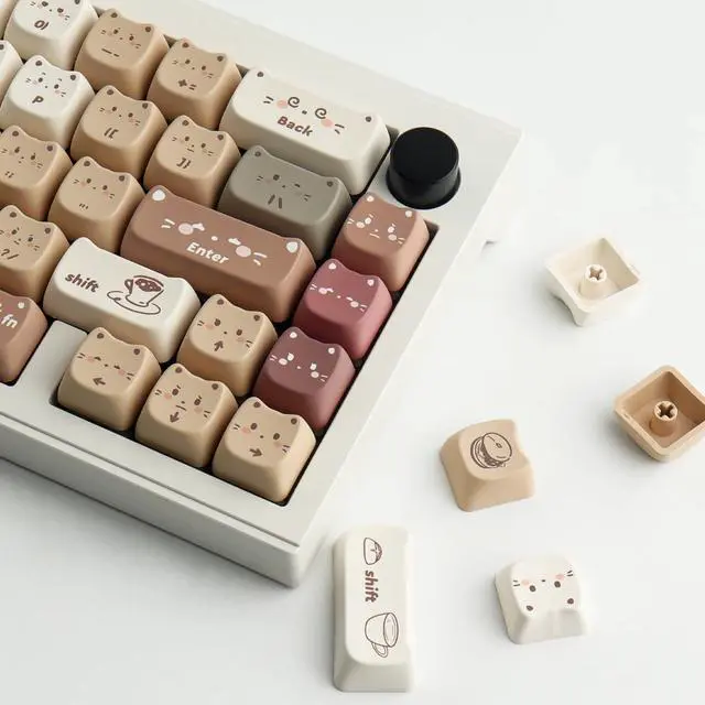 Alt view image 2 of 7 - PBT Keycaps 142 Keys Cute Keycaps Coffee Cat Keycap