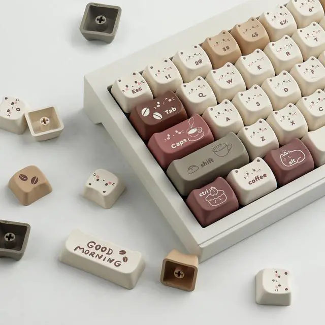 Alt view image 3 of 7 - PBT Keycaps 142 Keys Cute Keycaps Coffee Cat Keycap