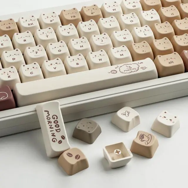 Alt view image 4 of 7 - PBT Keycaps 142 Keys Cute Keycaps Coffee Cat Keycap