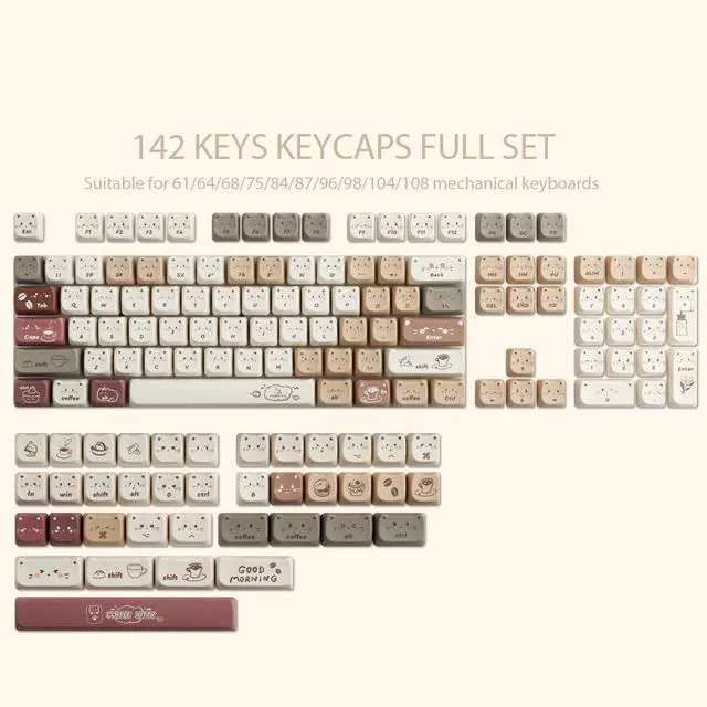 Alt view image 6 of 7 - PBT Keycaps 142 Keys Cute Keycaps Coffee Cat Keycap