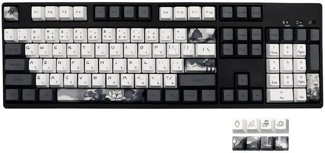 Main image of Ink Lotus Keycaps OEM Profile Japanese Keycaps 140 Keys PBT Dye Sublimation Custom Keycap Suitable for GK61/64/68/84/87/96/98 Cherry MX Switches ANSI/ISO Layout Mechanical Keyboards