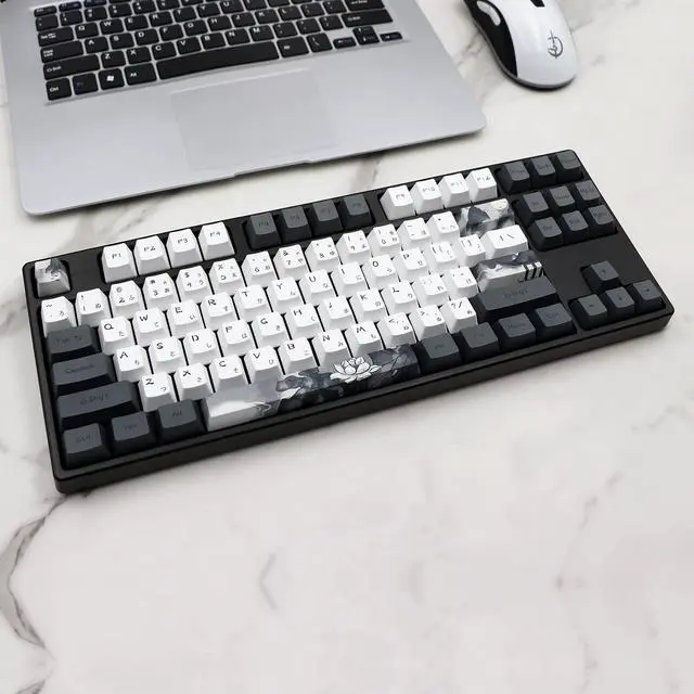 Alt view image 2 of 7 - Ink Lotus Keycaps OEM Profile Japanese Keycaps 140 Keys PBT Dye Sublimation Custom Keycap Suitable for GK61/64/68/84/87/96/98 Cherry MX Switches ANSI/ISO Layout Mechanical Keyboards