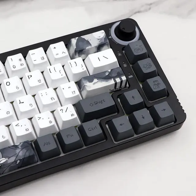 Alt view image 4 of 7 - Ink Lotus Keycaps OEM Profile Japanese Keycaps 140 Keys PBT Dye Sublimation Custom Keycap Suitable for GK61/64/68/84/87/96/98 Cherry MX Switches ANSI/ISO Layout Mechanical Keyboards