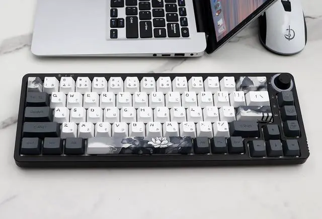 Alt view image 5 of 7 - Ink Lotus Keycaps OEM Profile Japanese Keycaps 140 Keys PBT Dye Sublimation Custom Keycap Suitable for GK61/64/68/84/87/96/98 Cherry MX Switches ANSI/ISO Layout Mechanical Keyboards