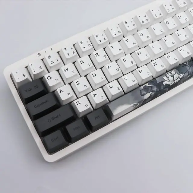 Alt view image 7 of 7 - Ink Lotus Keycaps OEM Profile Japanese Keycaps 140 Keys PBT Dye Sublimation Custom Keycap Suitable for GK61/64/68/84/87/96/98 Cherry MX Switches ANSI/ISO Layout Mechanical Keyboards