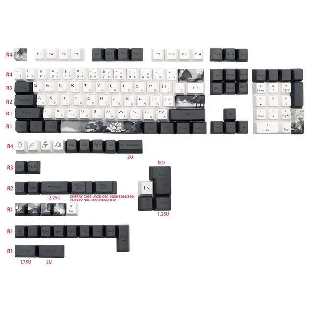 Alt view image 6 of 7 - Ink Lotus Keycaps OEM Profile Japanese Keycaps 140 Keys PBT Dye Sublimation Custom Keycap Suitable for GK61/64/68/84/87/96/98 Cherry MX Switches ANSI/ISO Layout Mechanical Keyboards