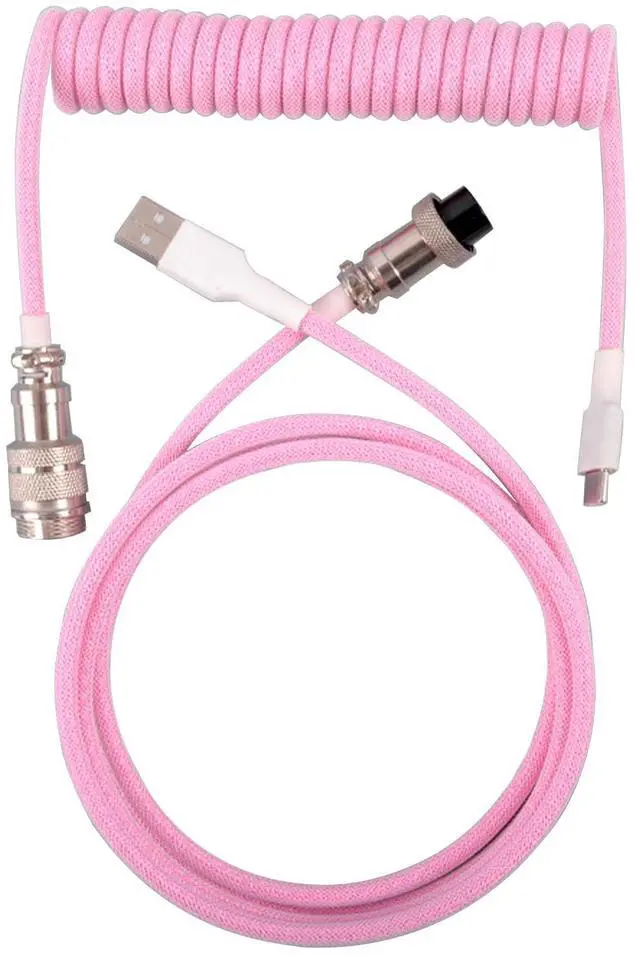 Main image of Coiled USB C Keyboard Cable for Gaming Keyboard, Double-Sleeved Mechanical Keyboard Cable with Detachable Metal Aviator, 1.5M USB-C to USB-A(Pink)