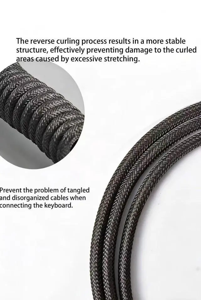 Alt view image 2 of 7 - Custom Coiled USB C Cable for Gaming Keyboard, Double-Sleeved Mechanical Keyboard Cable with Detachable Metal Aviator,USB-C to USB-A (1.8 M,Black)